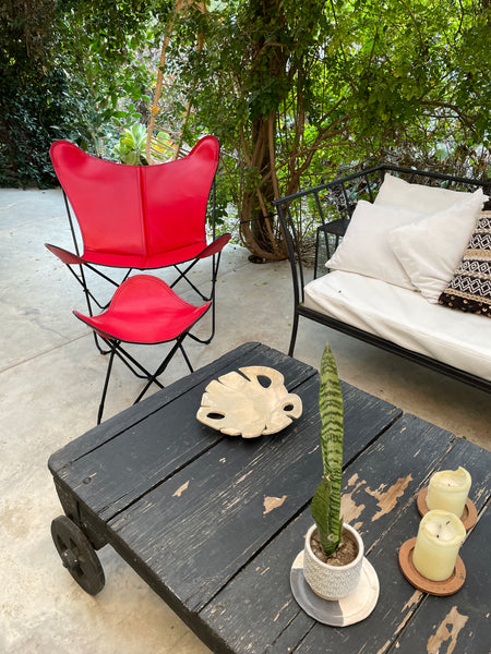 POLO LEATHER BUTTERFLY CHAIR WITH OTTOMAN