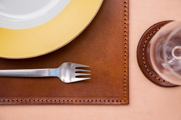 Handmade Leather Placemat 12x18" – Vegetable Tanned Full-Grain Dining Table Mat, Premium Quality Gift