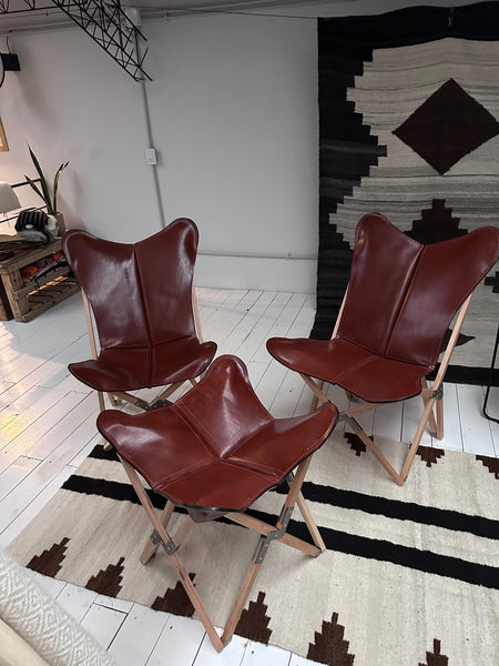 Palermo Tripolina Polo leather folding chair with ottoman