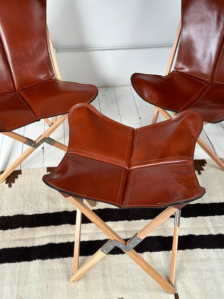 Palermo Tripolina Polo leather folding chair with ottoman