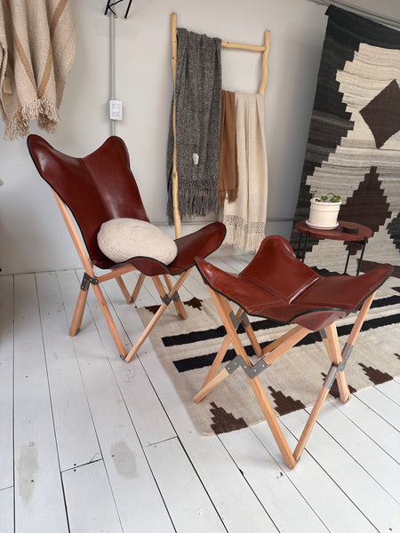 Palermo Tripolina Polo leather folding chair with ottoman