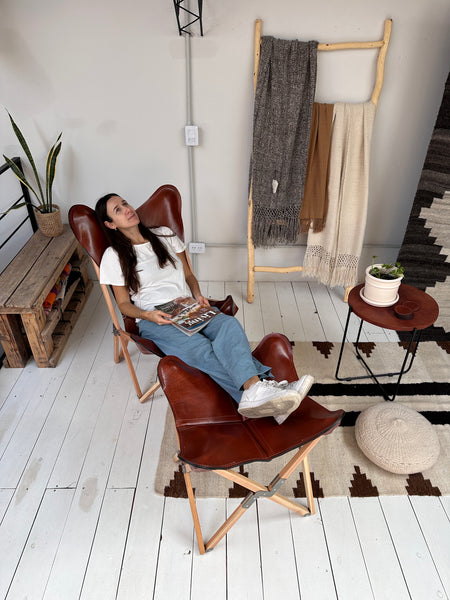 Palermo Tripolina Polo leather folding chair with ottoman