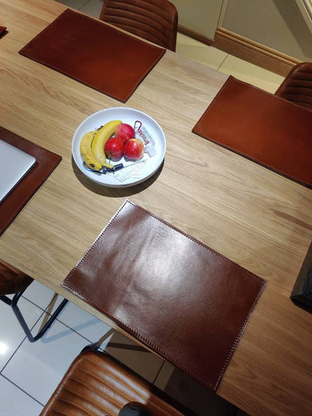 Handmade Leather Placemat 12x18" – Vegetable Tanned Full-Grain Dining Table Mat, Premium Quality Gift