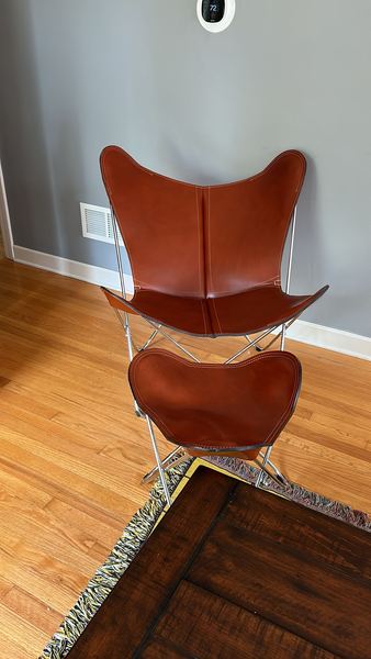 POLO LEATHER BUTTERFLY CHAIR WITH OTTOMAN