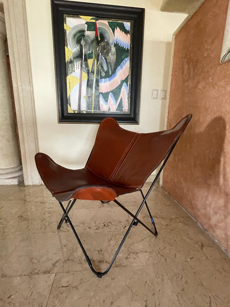 POLO LEATHER BUTTERFLY CHAIR WITH OTTOMAN