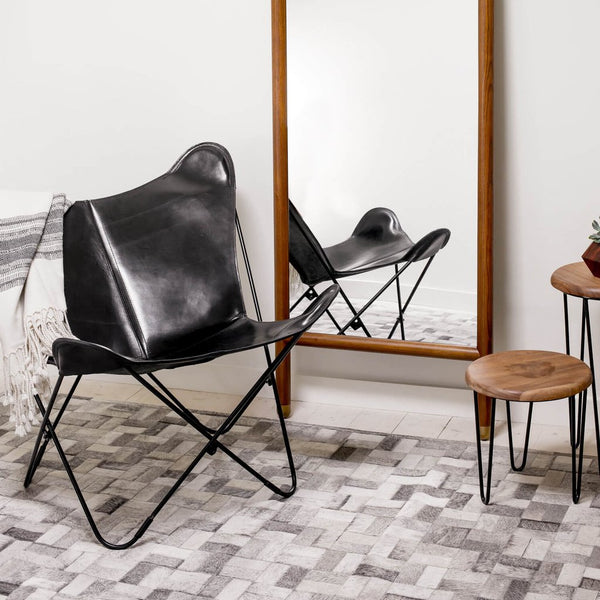 POLO LEATHER BUTTERFLY CHAIR WITH OTTOMAN