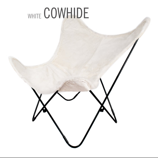 LIMITED WHITE COWHIDE LEATHER BUTTERFLY CHAIR