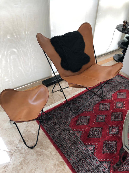 POLO LEATHER BUTTERFLY CHAIR WITH OTTOMAN