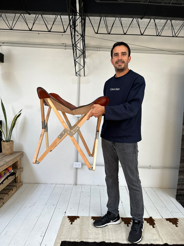 Palermo Tripolina Polo leather folding chair with ottoman