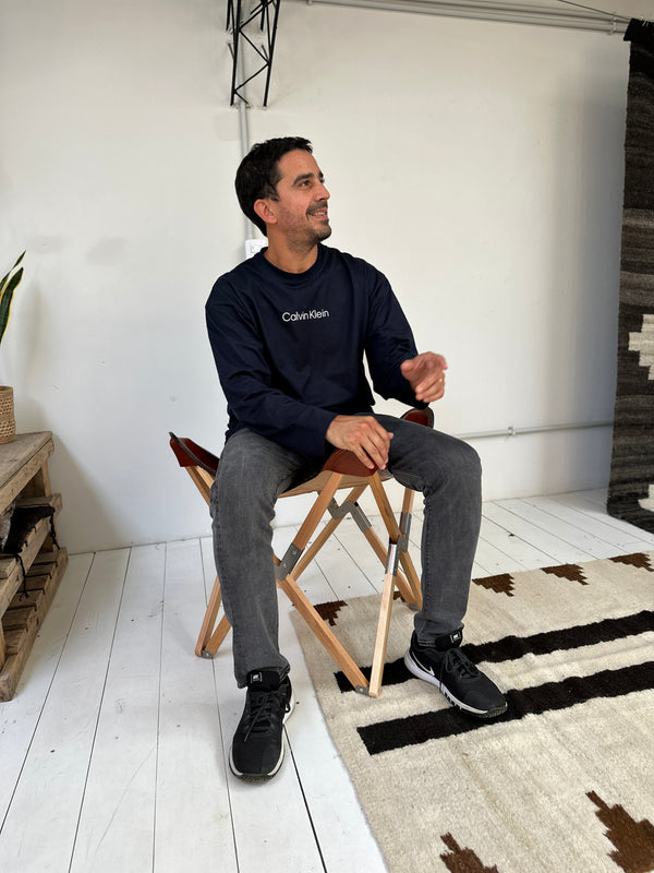 Palermo Tripolina Polo leather folding chair with ottoman