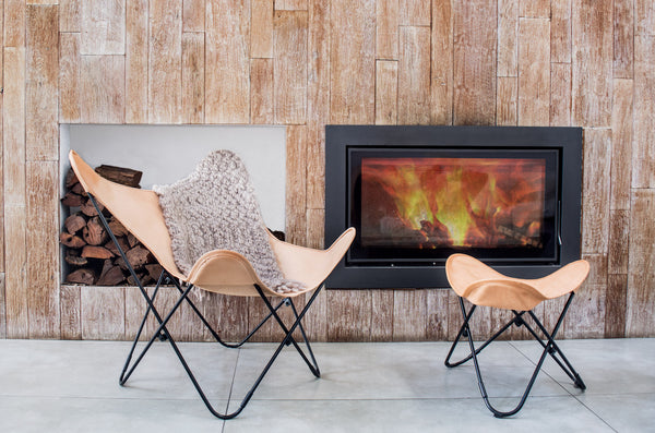 VAQUETA LEATHER BUTTERFLY CHAIR WITH OTTOMAN