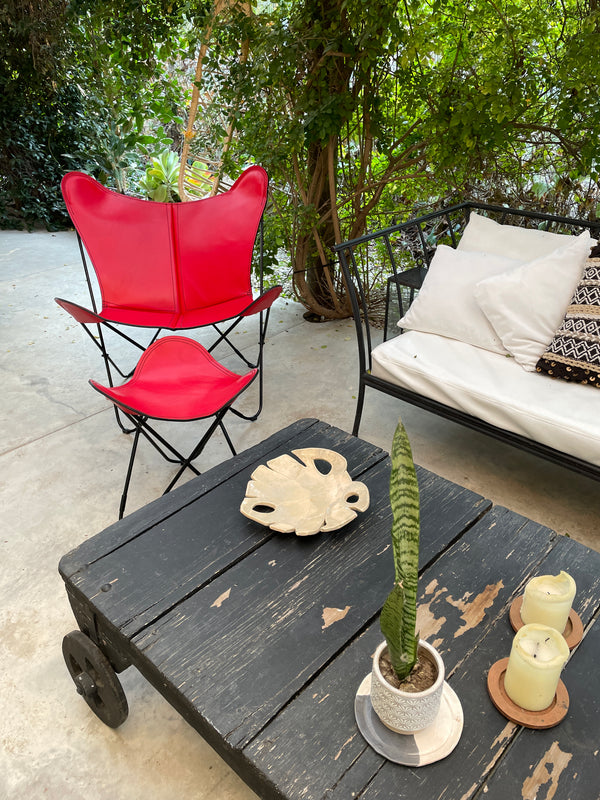 Polo 皮革蝴蝶椅带脚凳