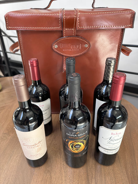 Luxury leather wine box for 6 bottles with handles