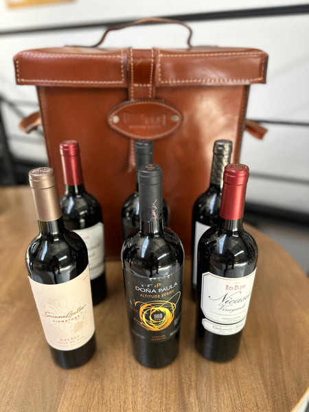 Luxury leather wine box for 6 bottles with handles