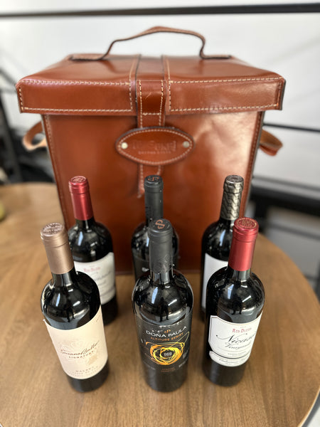 Luxury leather wine box for 6 bottles with handles