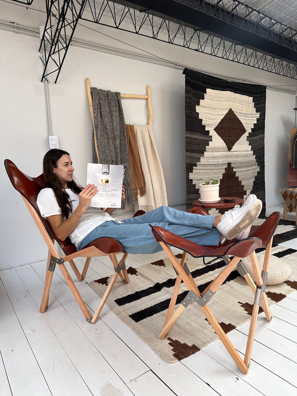 Palermo Tripolina Polo leather folding chair with ottoman