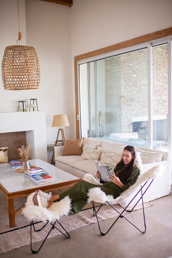 Polo 皮革蝴蝶椅带脚凳