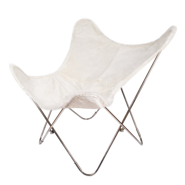 LIMITED WHITE COWHIDE LEATHER BUTTERFLY CHAIR