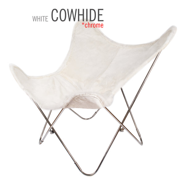LIMITED WHITE COWHIDE LEATHER BUTTERFLY CHAIR