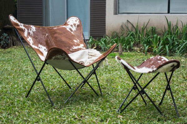 SILLA MARIPOSA DE PIEL CON OTOMANA POLO