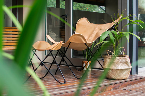 BUTTERFLY CHAIR OTTOMAN VAQUETA LEATHER