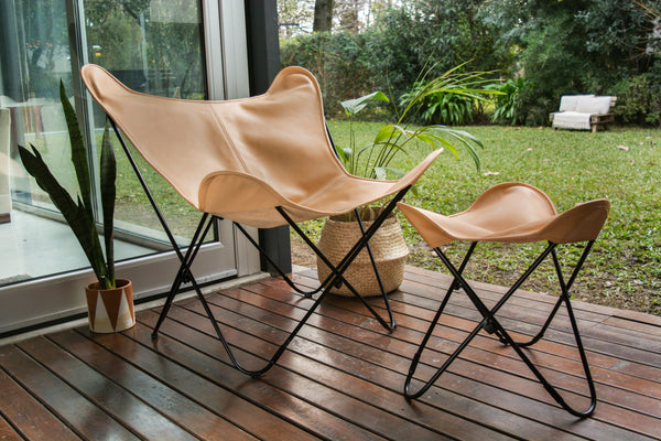 VAQUETA LEATHER BUTTERFLY CHAIR WITH OTTOMAN