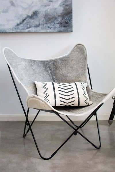 SPECIAL EDITION SNOWY WHITE AND GREY COWHIDE LEATHER BUTTERFLY CHAIR