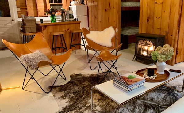 Polo 皮革蝴蝶椅带脚凳