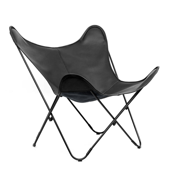 PIET MATTE BLACK PEBBLED LEATHER BUTTERFLY CHAIR