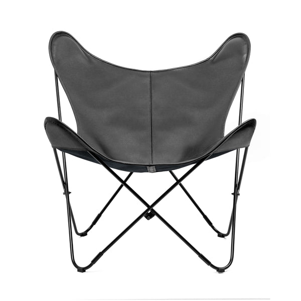 PIET MATTE BLACK PEBBLED LEATHER BUTTERFLY CHAIR