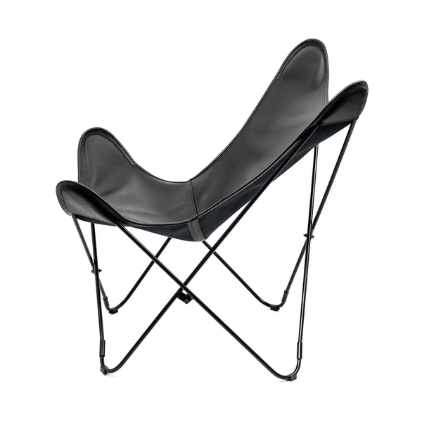 PIET MATTE BLACK PEBBLED LEATHER BUTTERFLY CHAIR