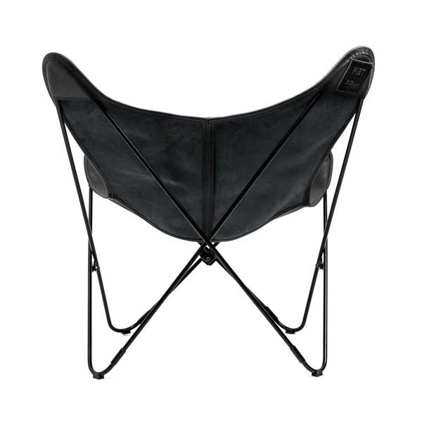 PIET MATTE BLACK PEBBLED LEATHER BUTTERFLY CHAIR