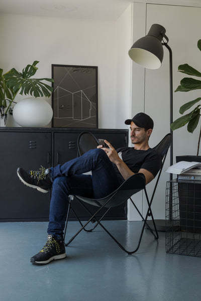 PIET MATTE BLACK PEBBLED LEATHER BUTTERFLY CHAIR