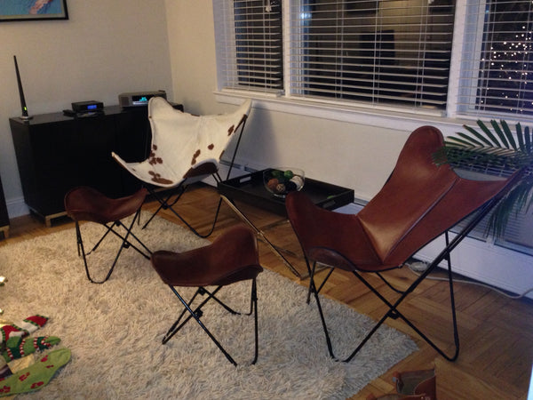 VAQUETA LEATHER BUTTERFLY CHAIR WITH OTTOMAN