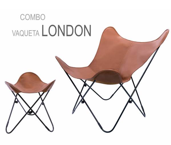 VAQUETA LEATHER BUTTERFLY CHAIR WITH OTTOMAN